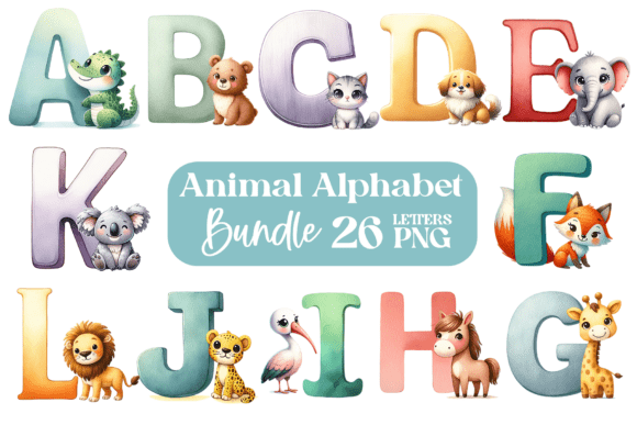 Download Cute Animal Alphabet Clipart PNG Bundle - Alphabet Collection