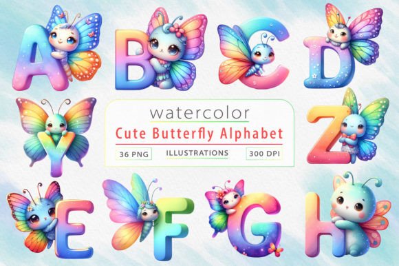 Download Cute Butterfly Alphabet Clipart PNG - Alphabet Collection