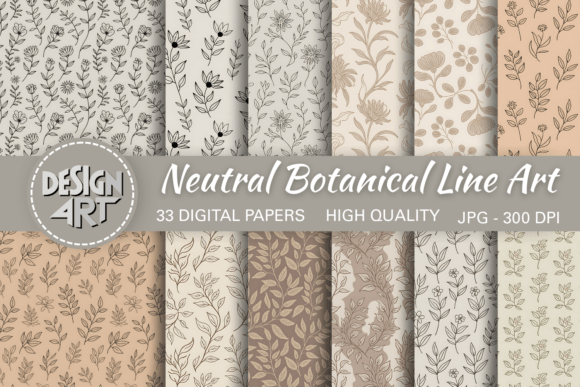 Download Neutral Botanical Line Art Pattern - Botanical Collection